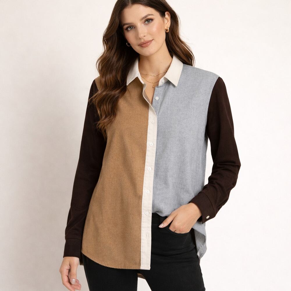 Land’s End Women’s Flannel Colorblock size XL/P buttondown shirt
